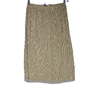 Vintage Oleg Cassini Embellished Skirt Womens 12 100% Silk Lined Sequins Beaded